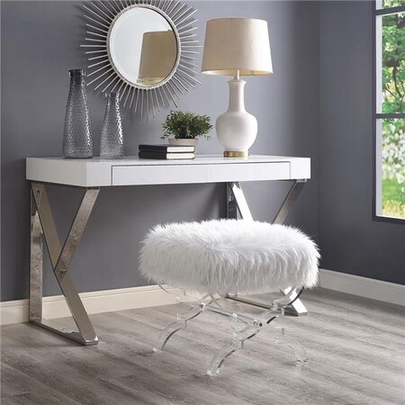 Posh Living Posh Living Brayden Faux Fur Acrylic X-Leg Ottoman - Cream White ON38-04WE-UE